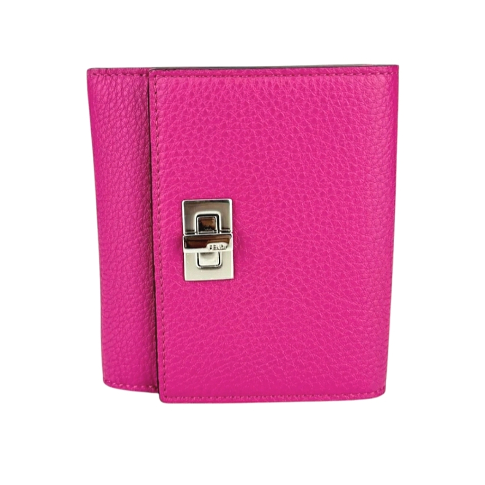 Fendi Pink Peekaboo Bifold Leather Wallet with Silver Clasp